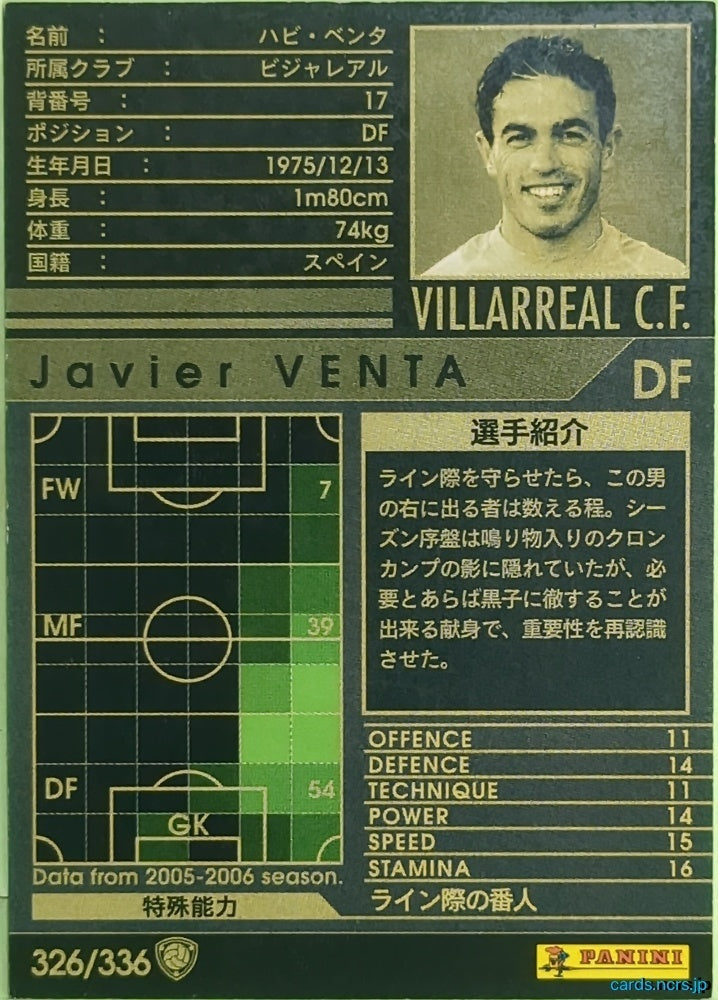 Panini WCCF Football WCCF/2005-2006-326/336 N Javier VENTA Trading Card EX