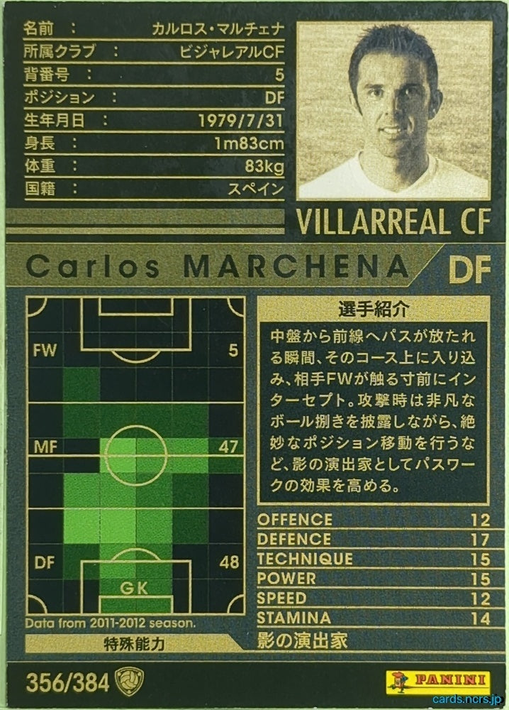 Panini WCCF Football WCCF/2011-2012-356/384 N Carlos Marchena López Trading Card EX