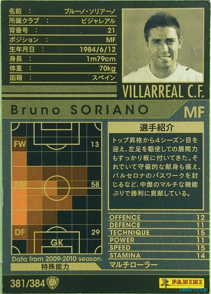 Panini WCCF Football WCCF/2009-2010-381/384 N Bruno Soriano Trading Card EX