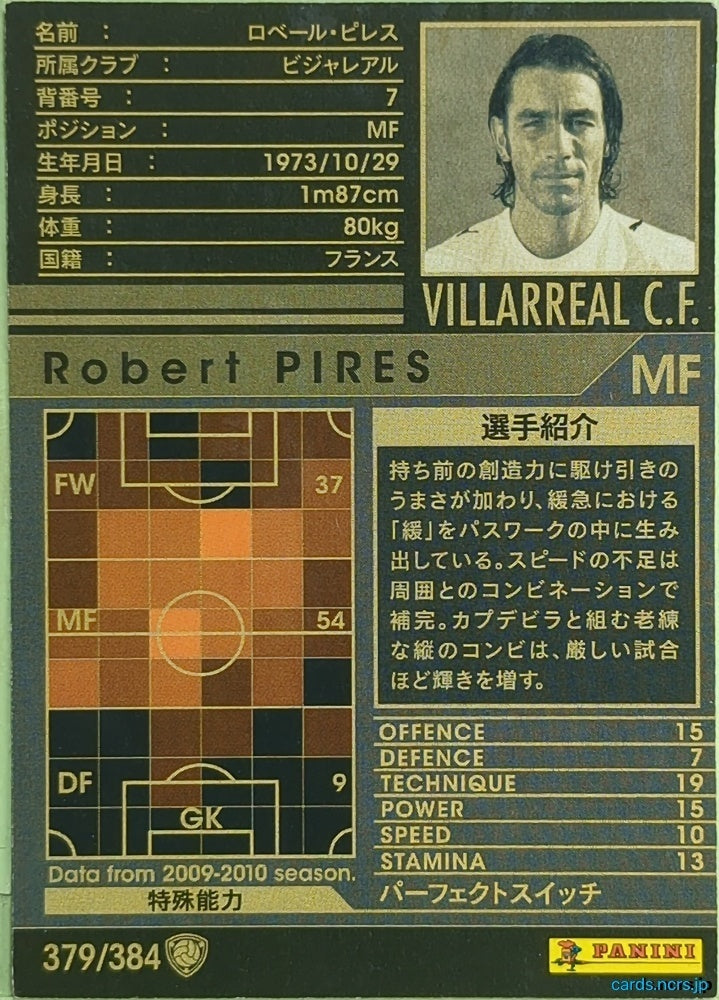 Panini WCCF Football WCCF/2009-2010-379/384 N Robert Pires Trading Card EX