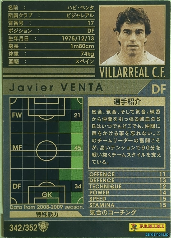 Panini WCCF Football WCCF/2008-2009-342/352 N Javier VENTA Trading Card EX