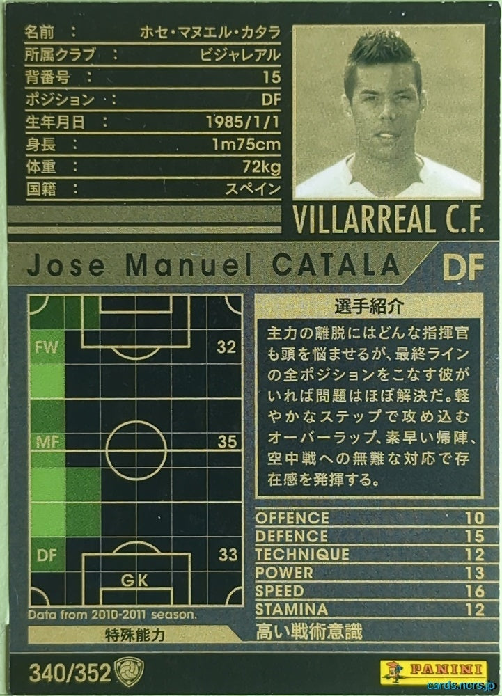 Panini WCCF Football WCCF/2010-2011-340/352 N Jose Manuel Catalá Trading Card EX