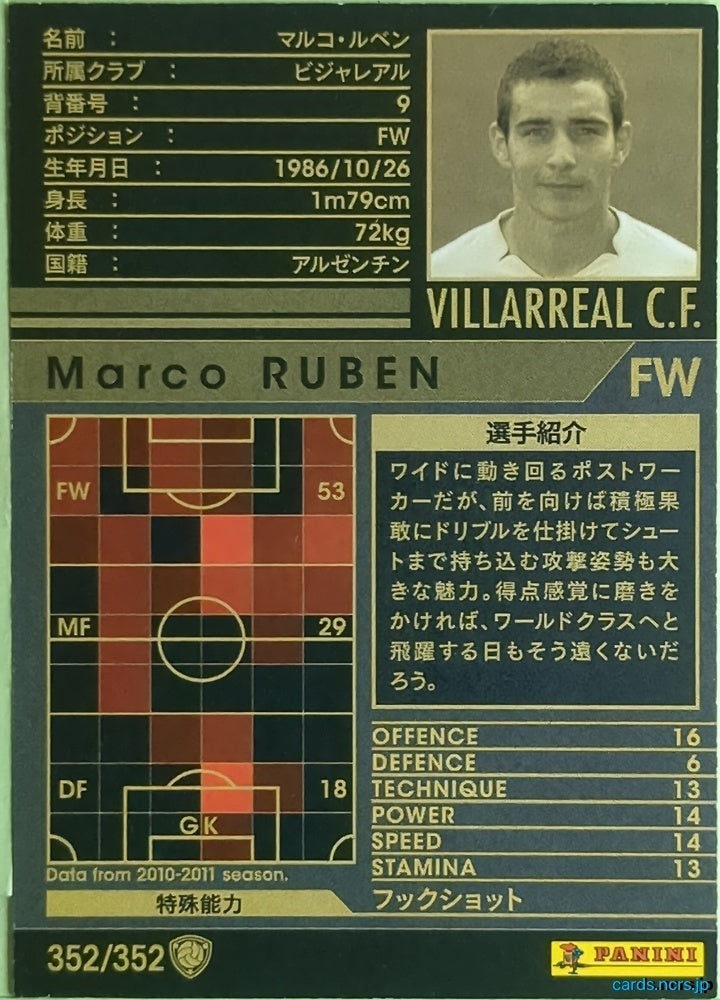 Panini WCCF Football WCCF/2010-2011-352/352 N Marco Ruben Trading Card EX