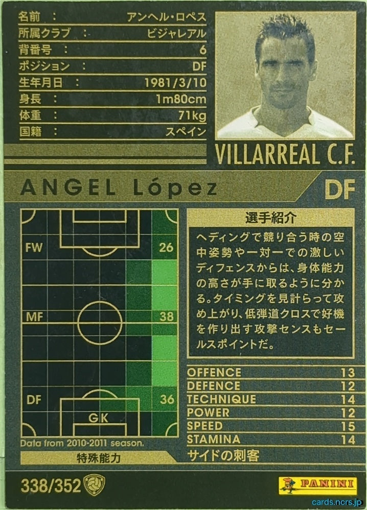 Panini WCCF Football WCCF/2010-2011-338/352 N Angel Lopez Trading Card EX