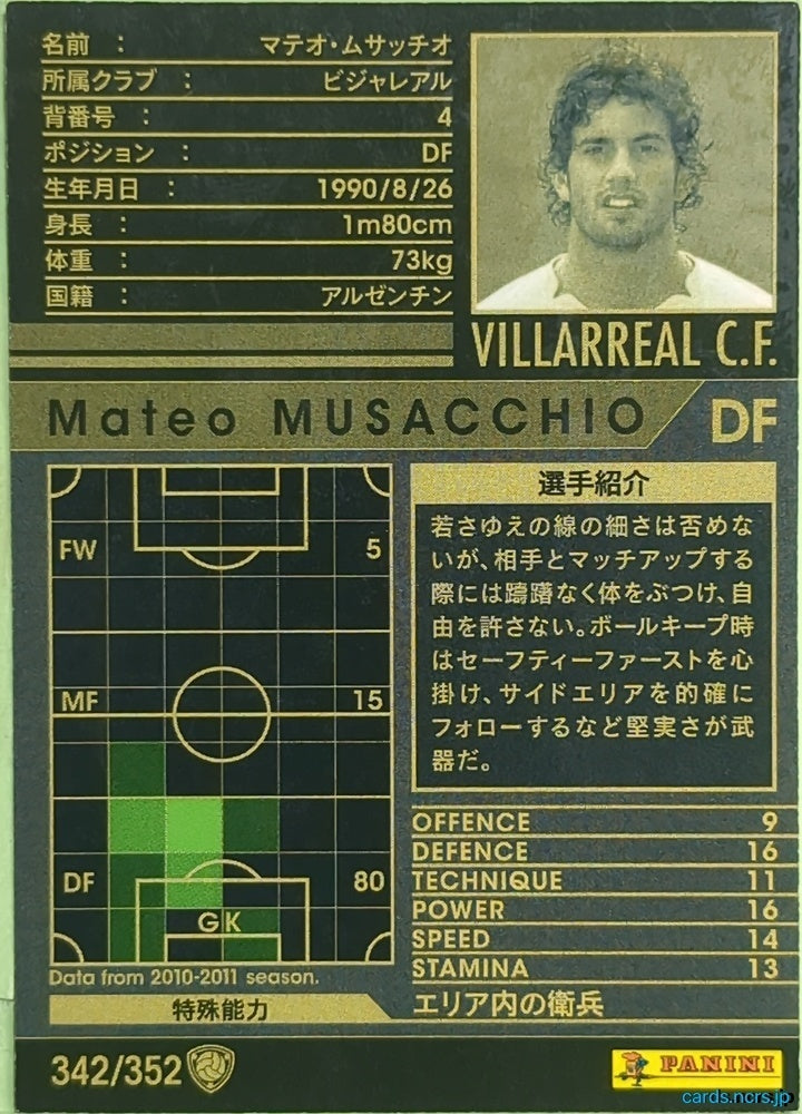 Panini WCCF Football WCCF/2010-2011-342/352 N Mateo MUSACCHIO Trading Card EX