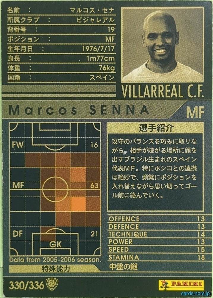 Panini WCCF Football WCCF/2005-2006-330/336 N Marcos SENNA Trading Card EX