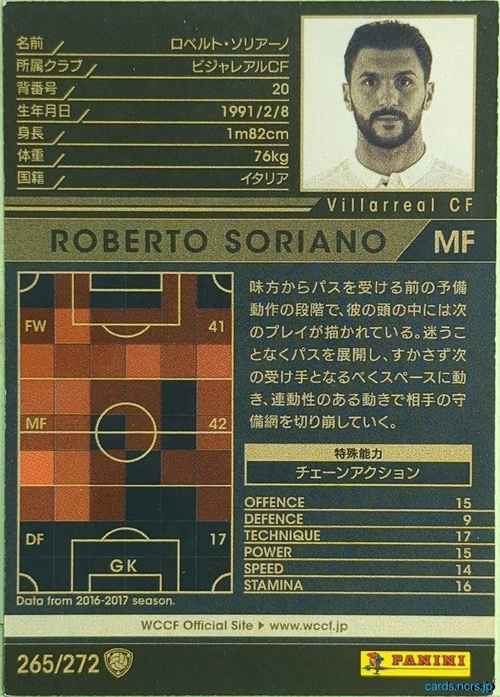 Panini WCCF Football WCCF/2017-2018-265/272 N Roberto Soriano Trading Card EX