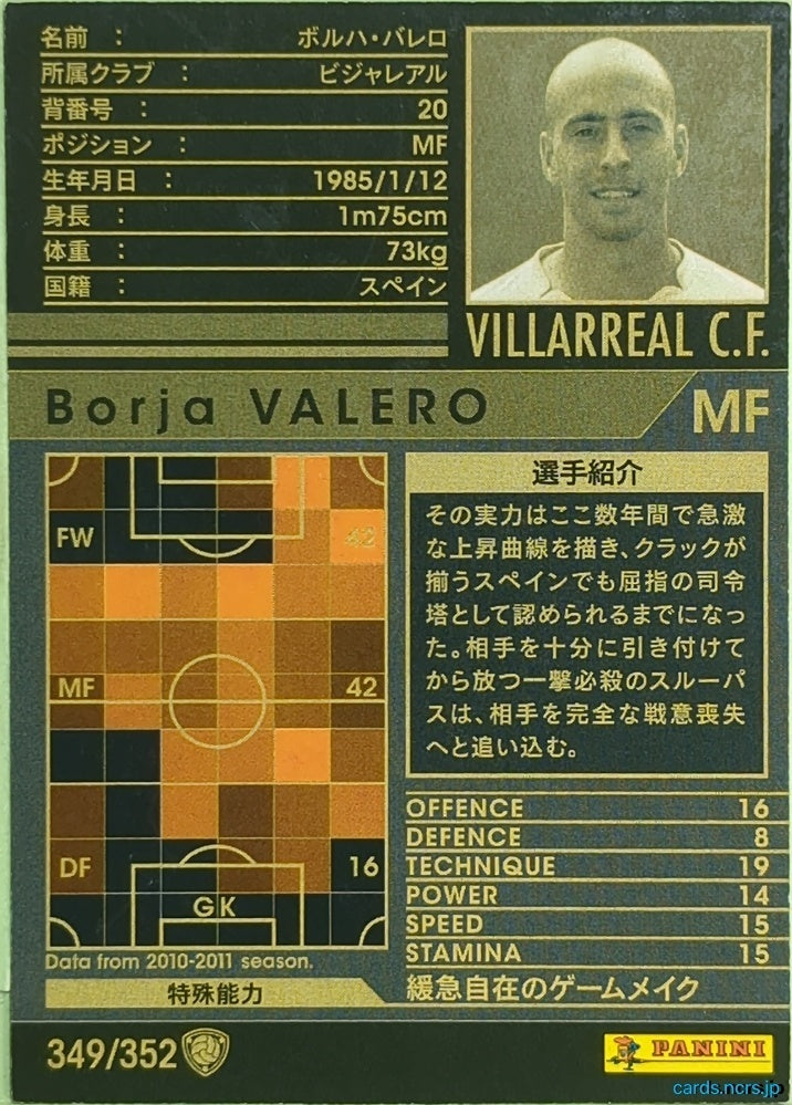 Panini WCCF Football WCCF/2010-2011-349/352 N Borja Valero Trading Card EX
