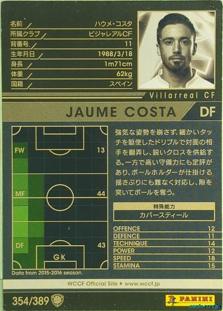 Panini WCCF Football WCCF/2016-2017-354/389 N Jaume Costa Trading Card EX