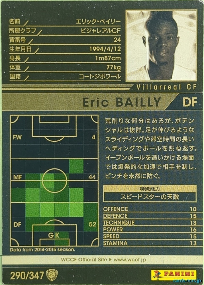 Panini WCCF Football WCCF/2015-2016-290/347 N Eric Bailly Trading Card EX