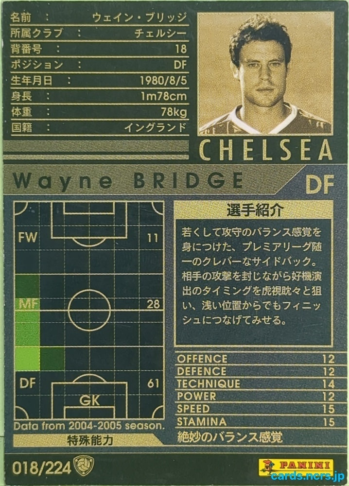 Panini WCCF Football WCCF/2004-2005-018/224 N Wayne Bridge Trading Card EX