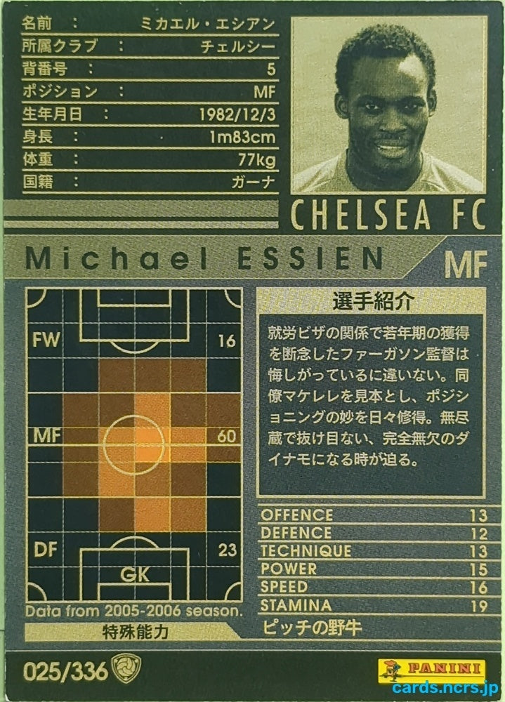 Panini WCCF Football WCCF/2005-2006-025/336 N Michael Essien Trading Card EX