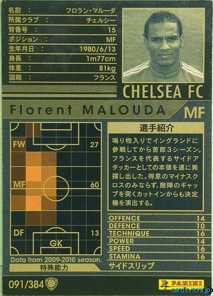 Panini WCCF Football WCCF/2009-2010-091/384 N Florent Malouda Trading Card EX