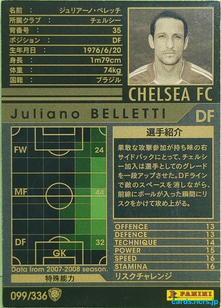 Panini WCCF Football WCCF/2007-2008-099/336 N Juliano Belletti Trading Card EX