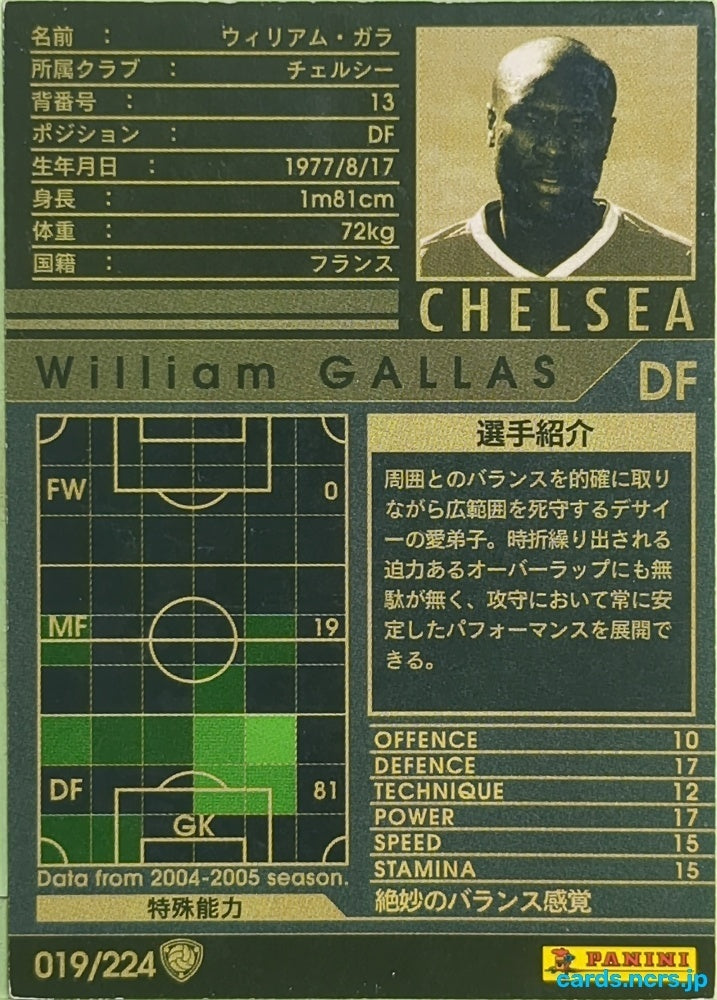 Panini WCCF Football WCCF/2004-2005-019/224 N William Gallas Trading Card EX