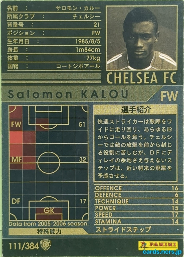 Panini WCCF Football WCCF/2005-2006-111/384 N Salomon KALOU Trading Card EX