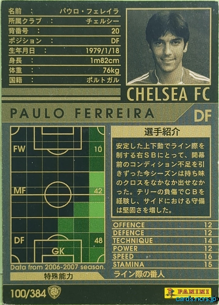 Panini WCCF Football WCCF/2006-2007-100/384 N Paulo Ferreira Trading Card EX