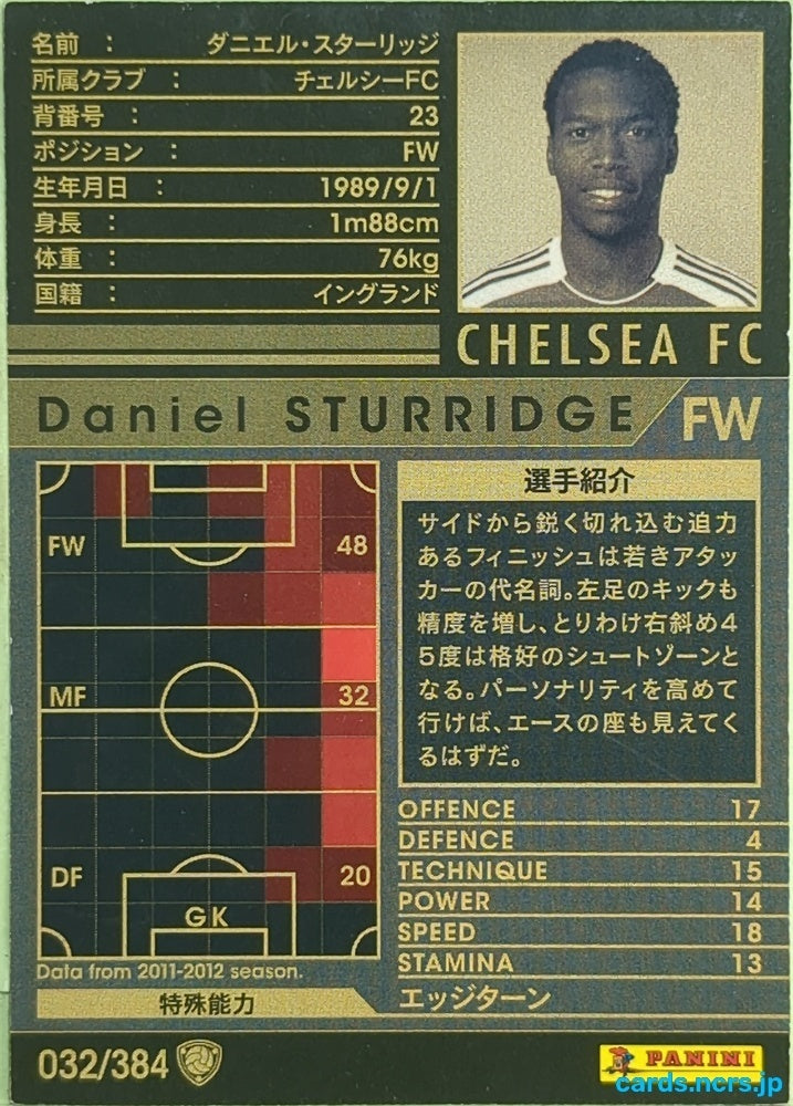 Panini WCCF Football WCCF/2011-2012-032/384 N Daniel Sturridge Trading Card EX