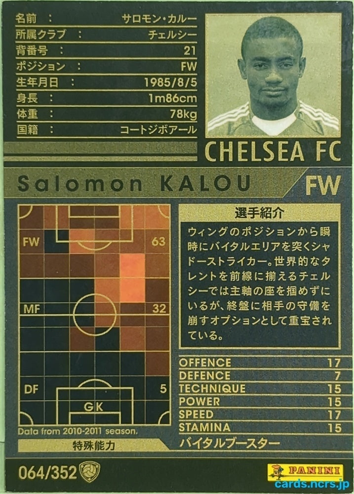 Panini WCCF Football WCCF/2010-2011-064/352 N Salomon KALOU Trading Card EX