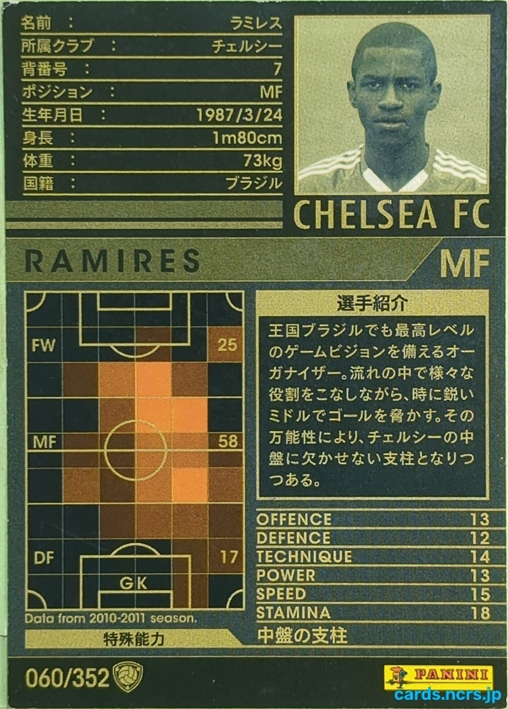 Panini WCCF Football WCCF/2010-2011-060/352 N Ramires Trading Card EX