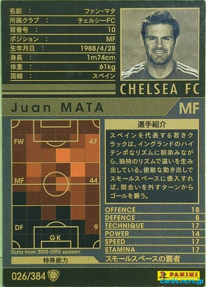 Panini WCCF Football WCCF/2012-2013-026/384 N Juan Mata Trading Card EX
