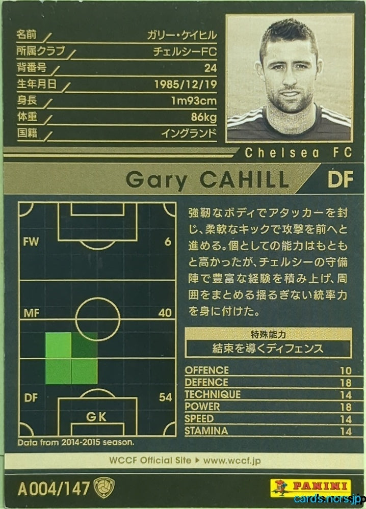 Panini WCCF Football WCCF/2014-2015-A004/147 N Gary Cahill Trading Card EX