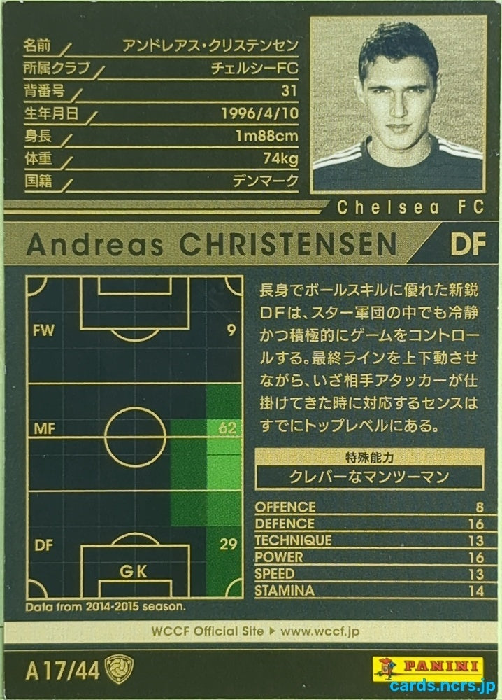 Panini WCCF Football WCCF/2014-2015-A17/44 N Andreas Christensen Trading Card EX