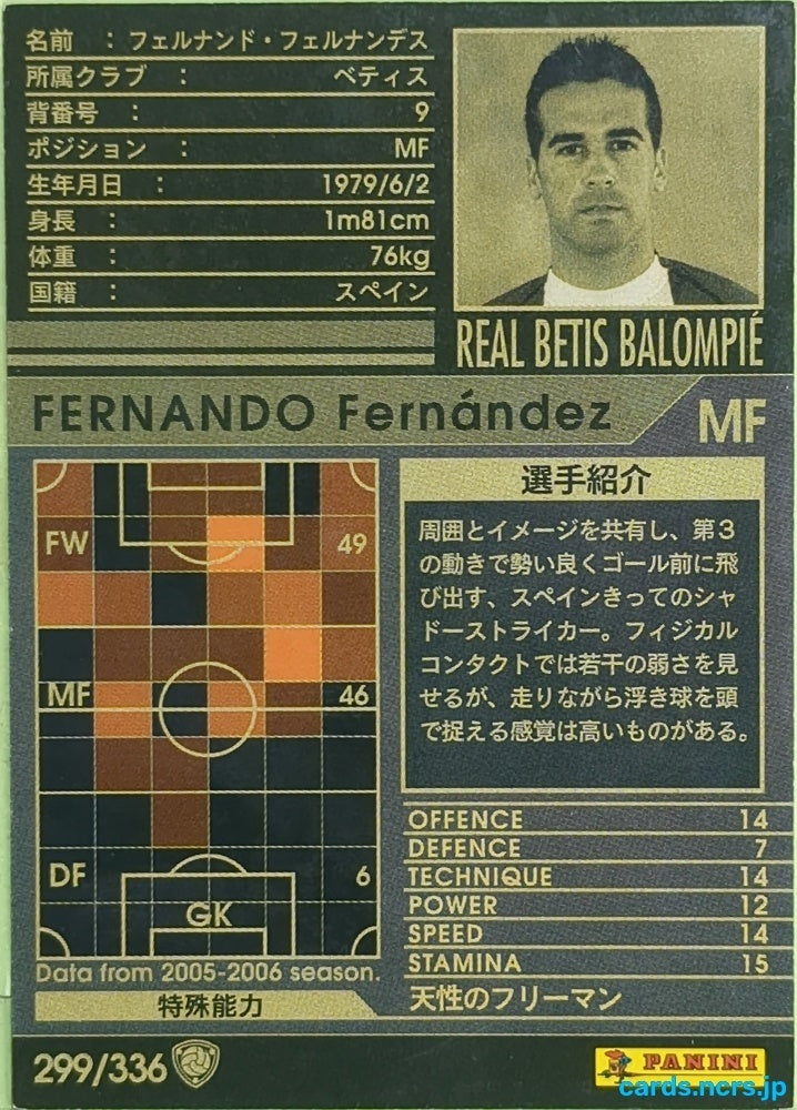 Panini WCCF Football WCCF/2005-2006-299/336 N Fernando Fernández Trading Card EX