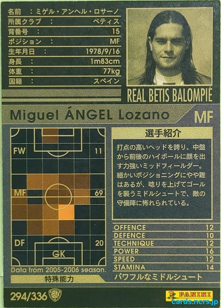 Panini WCCF Football WCCF/2005-2006-294/336 N Miguel Ángel Lozano Trading Card EX