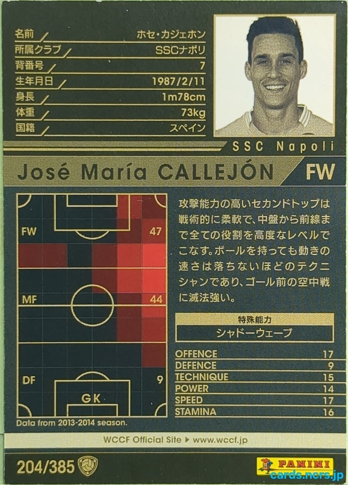 Panini WCCF Football WCCF/2013-2014-204/385 N Jose Maria Callejon Trading Card EX