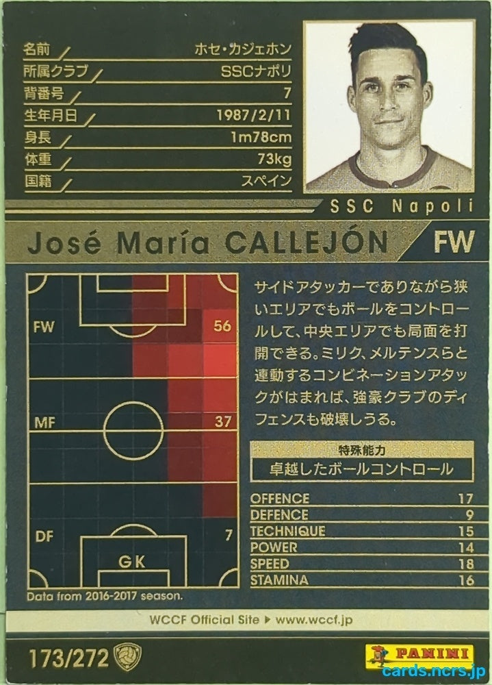 Panini WCCF Football WCCF/2017-2018-173/272 N José María CALLEJÓN Trading Card EX