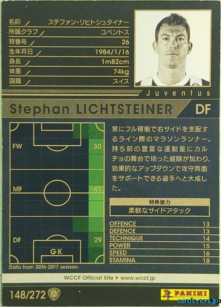 Panini WCCF Football WCCF/2017-2018-148/272 N Stephan Lichtsteiner Trading Card EX