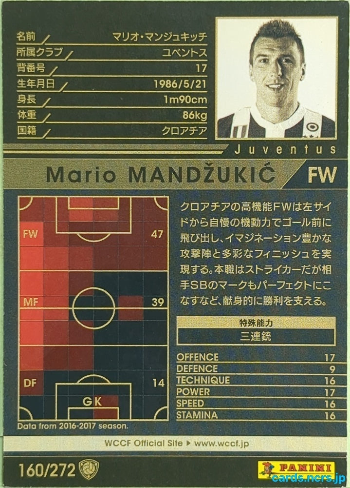 Panini WCCF Football WCCF/2017-2018-160/272 N Mario Mandzukic Trading Card EX