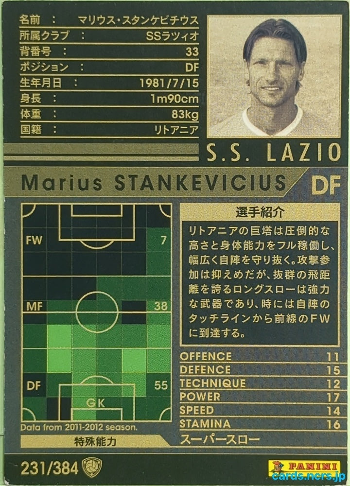 Panini WCCF Football WCCF/2011-2012-231/384 N Marius Stankevicius Trading Card EX