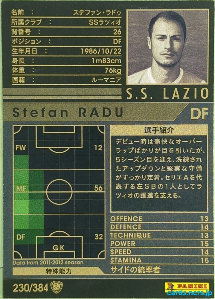 Panini WCCF Football WCCF/2011-2012-230/384 N Stefan Radu Trading Card EX
