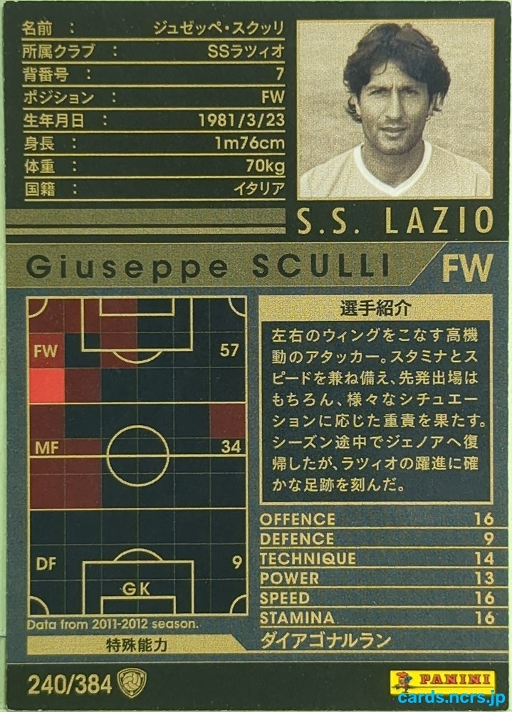 Panini WCCF Football WCCF/2011-2012-240/384 N Giuseppe Sculli Trading Card EX