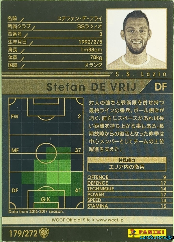 Panini WCCF Football WCCF/2017-2018-179/272 N Stefan DE VRIJ Trading Card EX