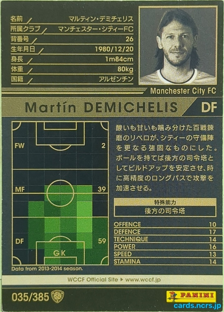 Panini WCCF Football WCCF/2013-2014-035/385 N Martin Demichelis Trading Card EX