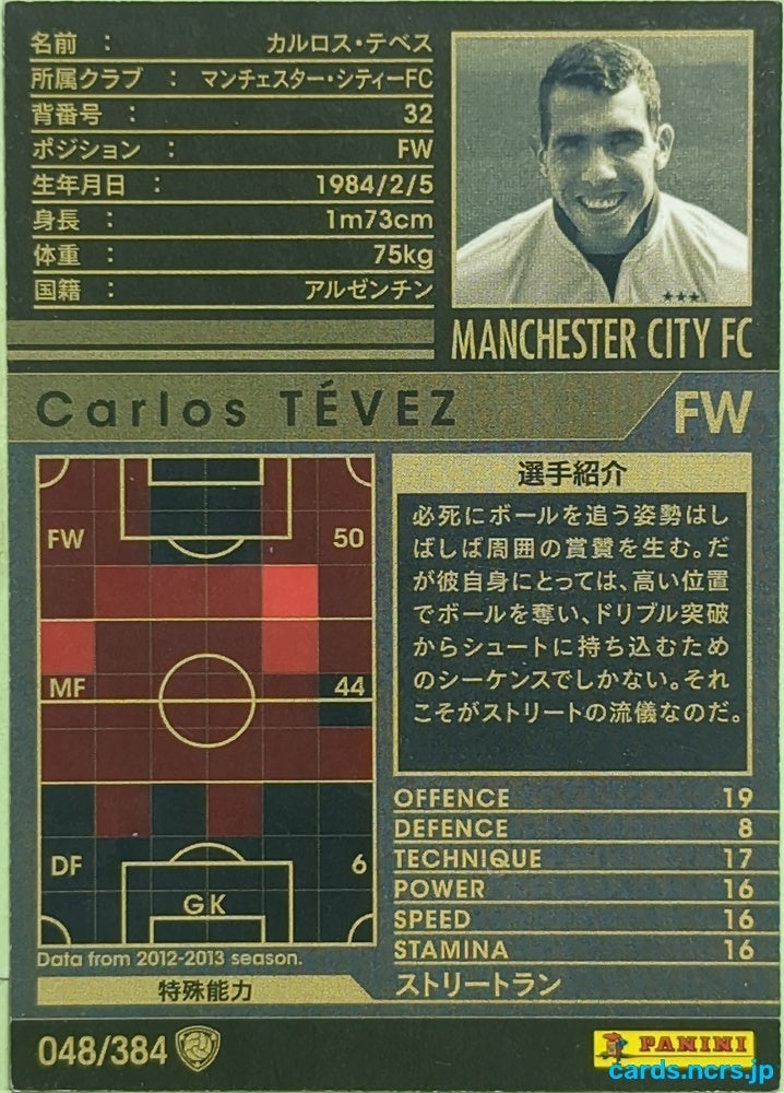 Panini WCCF Football WCCF/2012-2013-048/384 N Carlos Tevez Trading Card EX