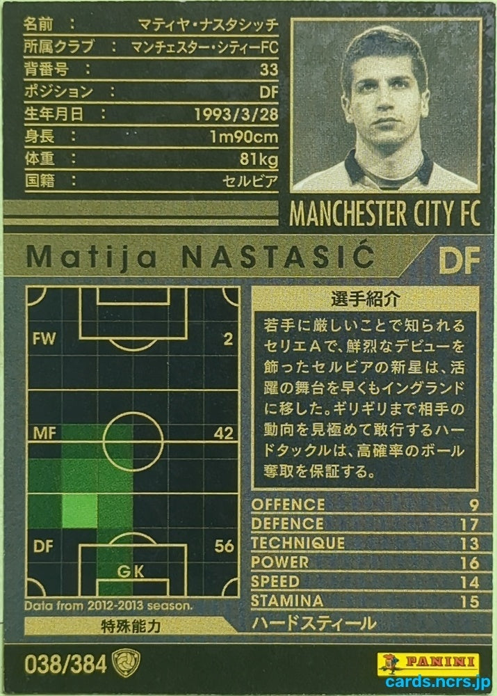 Panini WCCF Football WCCF/2012-2013-038/384 N Matija Nastasić Trading Card EX