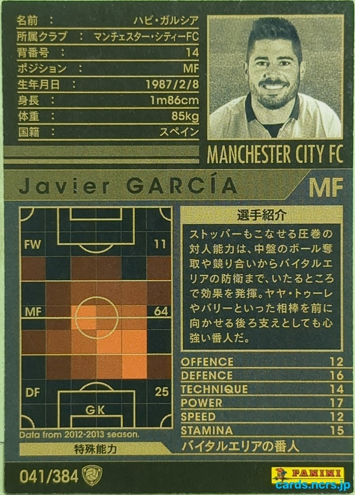 Panini WCCF Football WCCF/2012-2013-041/384 N Javi Garcia Trading Card EX