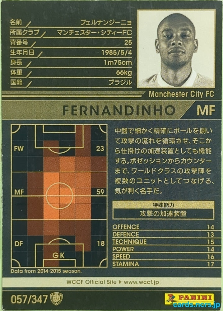 Panini WCCF Football WCCF/2015-2016-057/347 N Fernandinho Trading Card EX