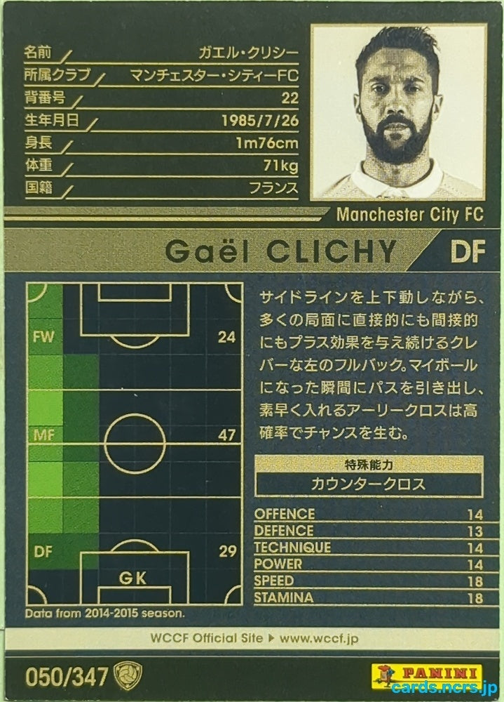 Panini WCCF Football WCCF/2015-2016-050/347 N Gaël Clichy Trading Card EX