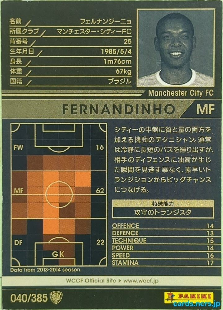 Panini WCCF Football WCCF/2013-2014-040/385 N Fernandinho Trading Card EX