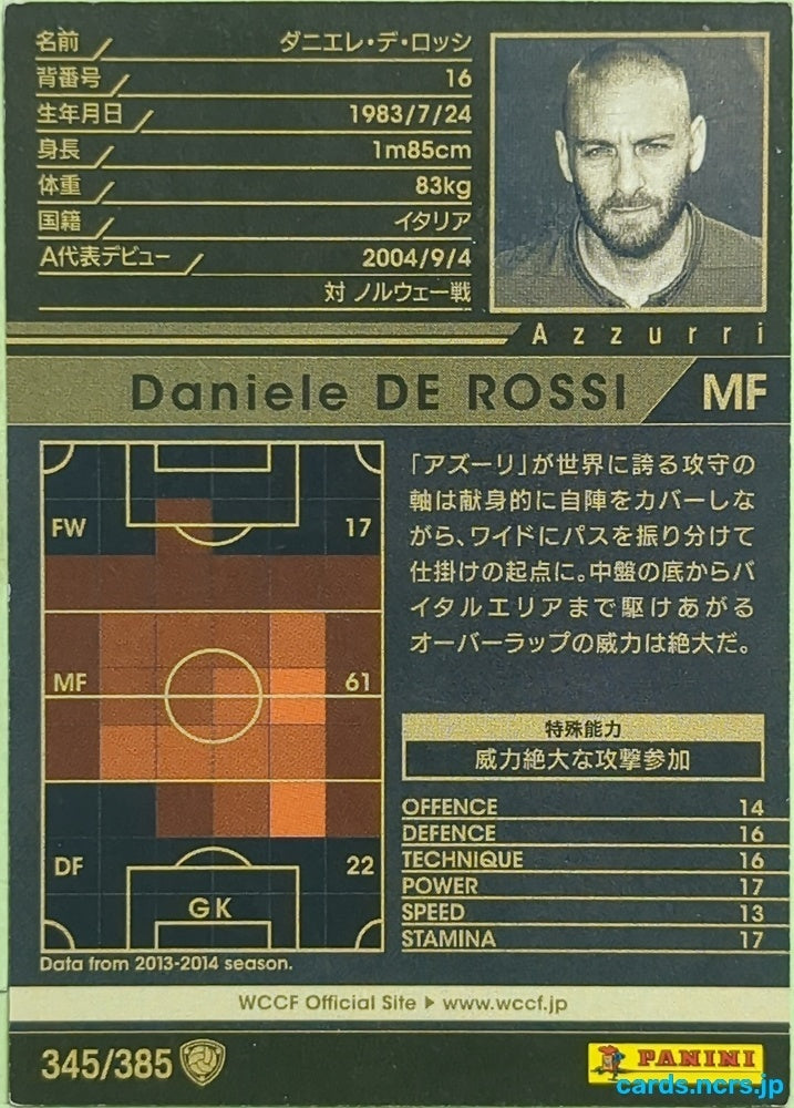 Panini WCCF Football WCCF/2013-2014-345/385 N Daniele DE ROSSI Trading Card EX