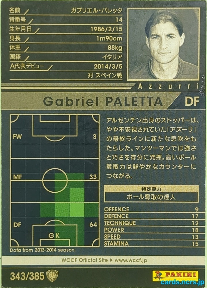 Panini WCCF Football WCCF/2013-2014-343/385 N Gabriel PALETTA Trading Card EX
