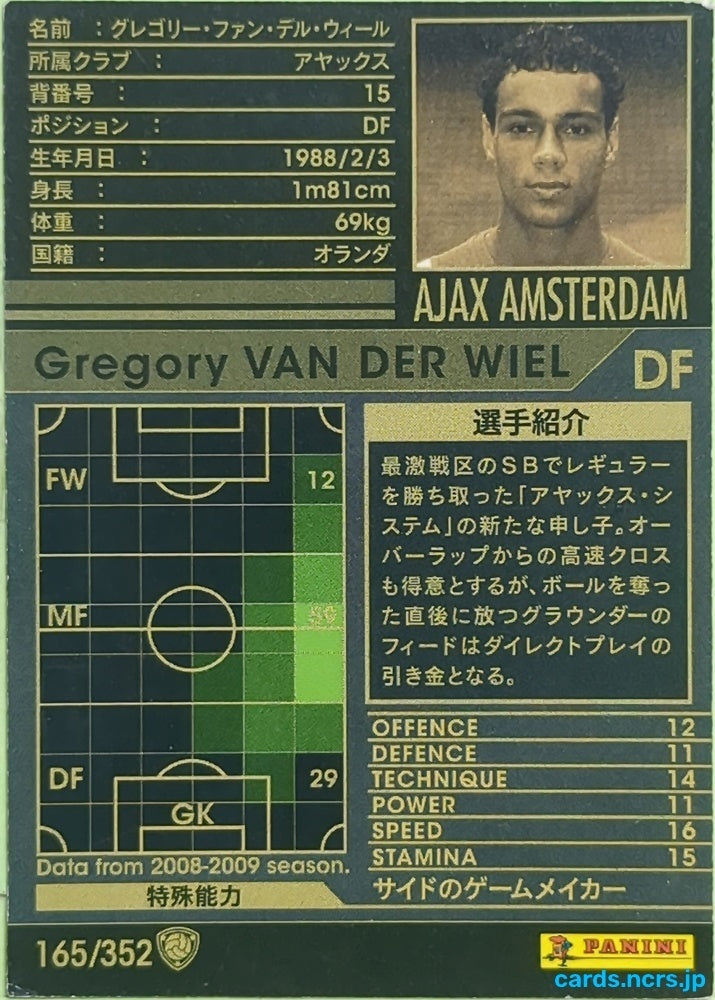 Panini WCCF Football WCCF/2008-2009-165/352 N Gregory VAN DER WIEL Trading Card EX