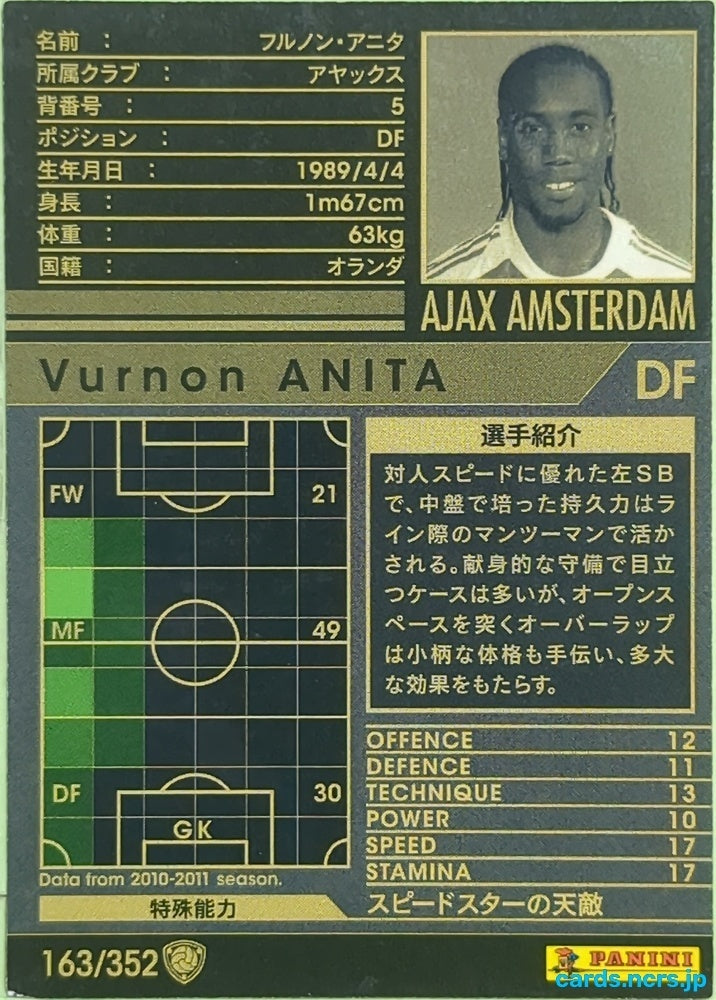 Panini WCCF Football WCCF/2010-2011-163/352 N Vurnon Anita Trading Card EX