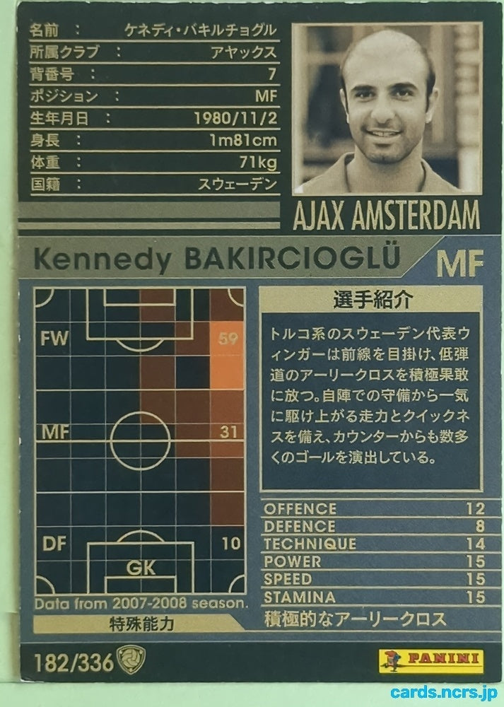 Panini WCCF Football WCCF/2007-2008-182/336 N Kennedy Bakircioglü Trading Card EX