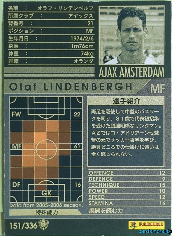 Panini WCCF Football WCCF/2005-2006-151/336 N Olaf LINDENBERGH Trading Card EX